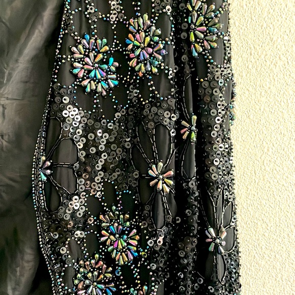 VINTAGE DESIGNER SKC 100% Silk Sequin & Beaded Floral Puff Crop Jacket GATSBY - Picture 4 of 10